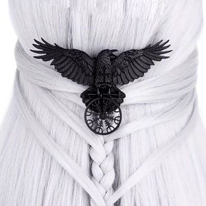 Large Black Raven Hair Clip Viking Retro for Women - Vikingchampion