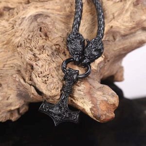 Thor's Hammer with Wolf Head Viking Necklace - Viking Champion