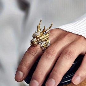 Viking Nidhogg Gold Dragon Ring - Viking Champion